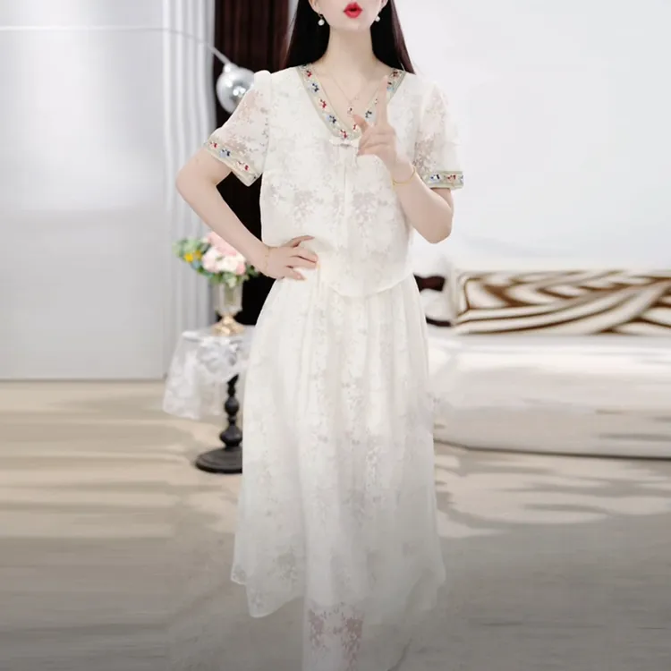 冰竹丝洋气衣服女2025夏季新款时尚优雅轻奢设计感假两件连衣裙子