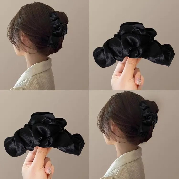 【新疆包邮】缎面大号抓夹气质褶皱后脑勺盘发鲨鱼夹发夹头饰短发