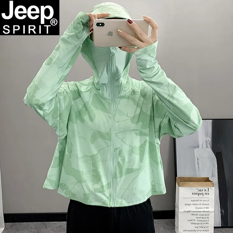 JEEP夏季户外冰丝防晒衣女薄款防紫外线透气皮肤衣帽檐防紫外线衣
