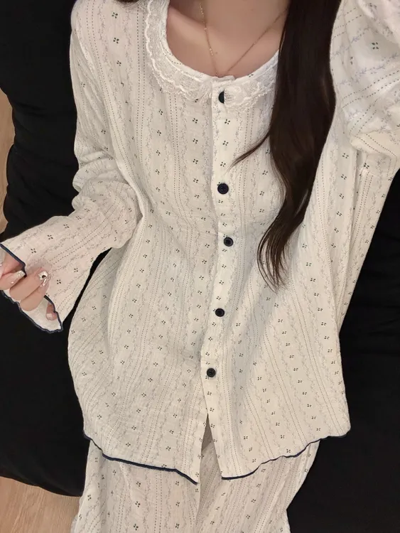 少女甜美蕾丝花边碎花睡衣女春秋新款公主风长袖长裤家居服可外穿