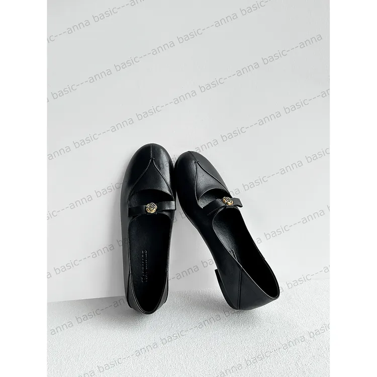 0100/1.5cm/牛皮圆头平底鞋女春秋浅口单鞋一字带玛丽珍鞋瓢鞋