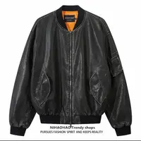 C1#某宝2张！美式高街重磅做旧水洗皮衣夹克男女潮bomber外套
