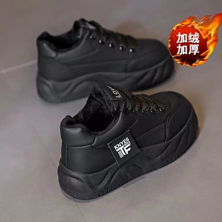 跃步厚底板鞋女2025冬季新款加绒棉鞋爆款鞋运动防滑休闲女鞋201