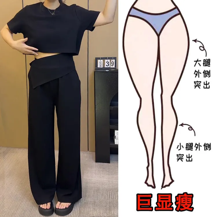 2025夏季薄款时尚休闲两件套装女宽松显瘦短袖上衣直筒休闲拖地裤