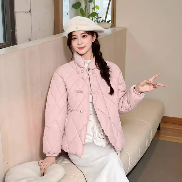 新中式盘扣菱格羽绒棉服女2025冬季新款高级感小个子厚外套906