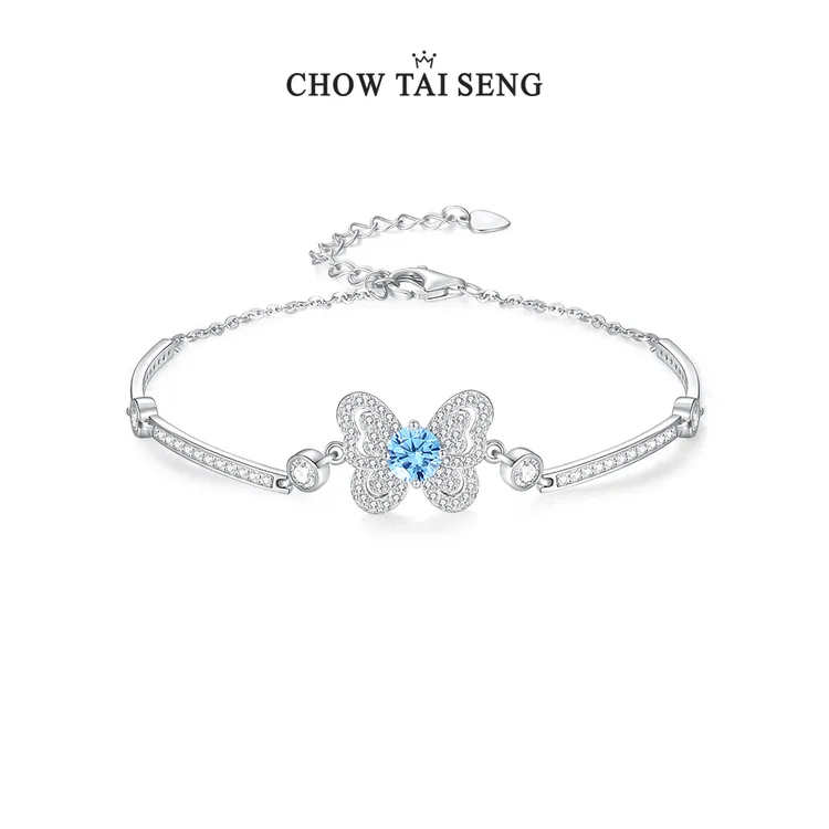 925银手链 周大生蝴蝶手链时尚气质百搭灵动饰品礼物送女友