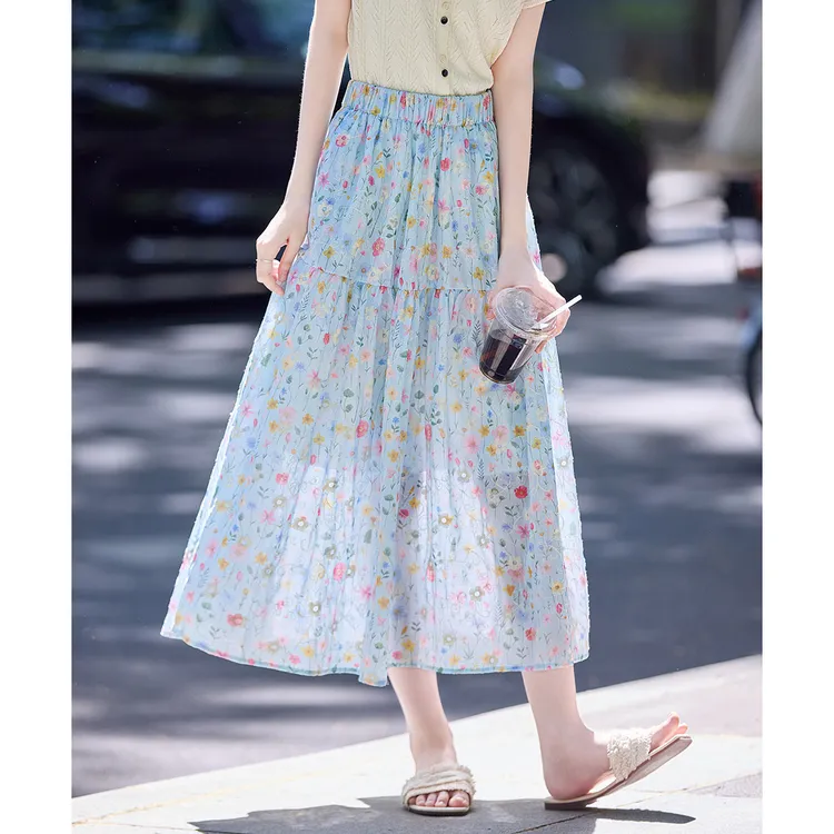 尚静仙女风减龄碎花半身裙2025夏季新款小清新小个子显瘦高腰长裙