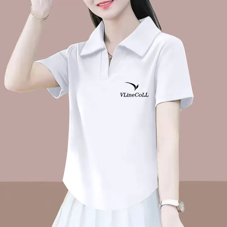 高档冰瓷棉短袖t恤女夏季新款体恤流行修身显瘦百搭polo翻领上衣