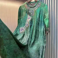 寒烟-国风复古轻奢斜襟盘扣七分袖连衣裙