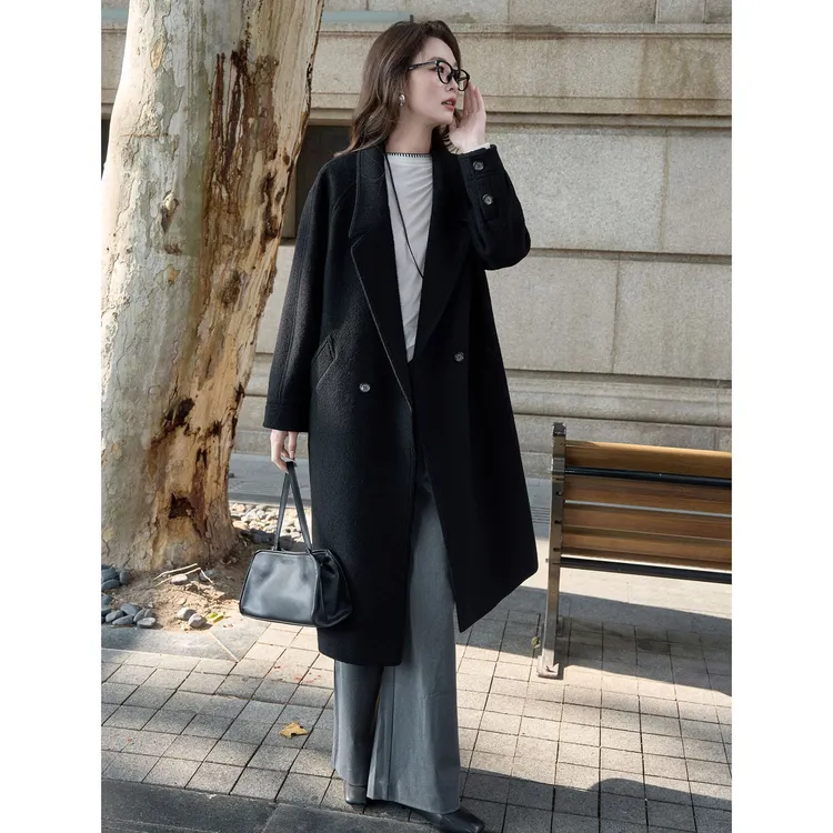 CKOUCCOO/扣蔻肌理感圈圈呢羊毛大衣女2025秋冬新款廓形毛呢外套