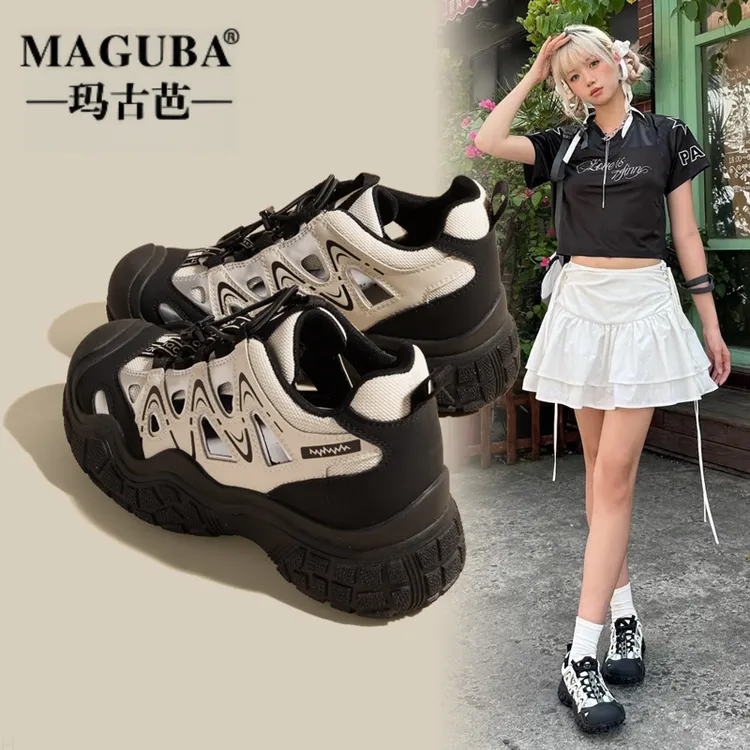 MAGUBA/玛古芭小众时尚老爹鞋女厚底增高拼色网红爆款休闲登山鞋