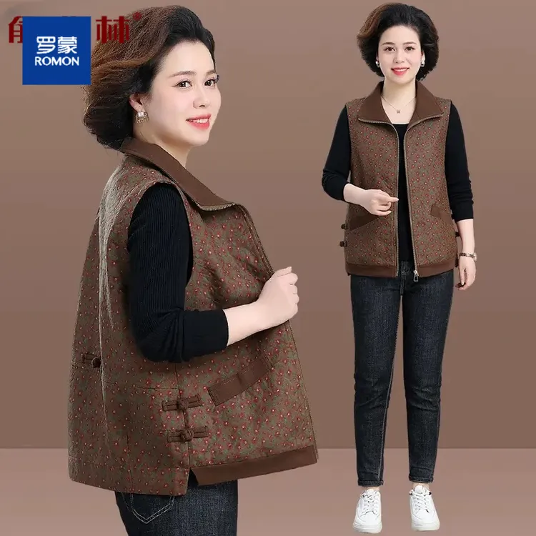 罗蒙中老年人马甲女春秋马夹小个子妈妈秋装薄款外套老太太背心