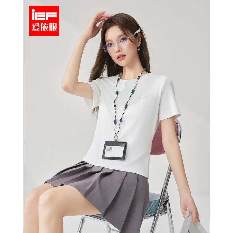 IEF/爱依服短袖上衣2025夏季新款韩版简约休闲正肩T恤女流光风