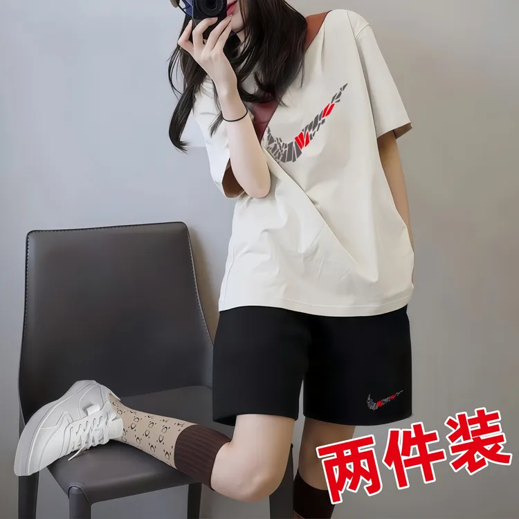 奥特莱斯官方旗舰店纯棉韩版套装女学院风宽松咏颖短裤运动两件套