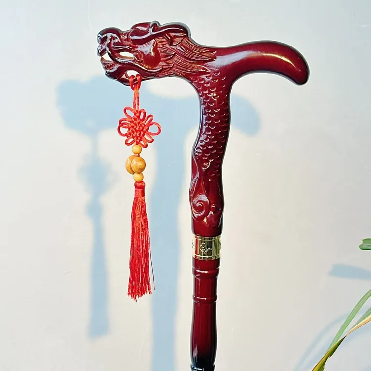 老年人实木龙头雕刻拐杖木制防滑高端扶手杖结实轻便老人礼品拐棍