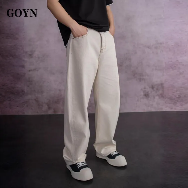 GOYN2025秋季新款男士纯色高街美式直筒宽松男装轻奢简约牛仔长裤