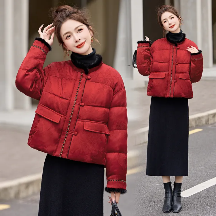 现货现货2025年冬季短款刺绣水貂毛羽绒服