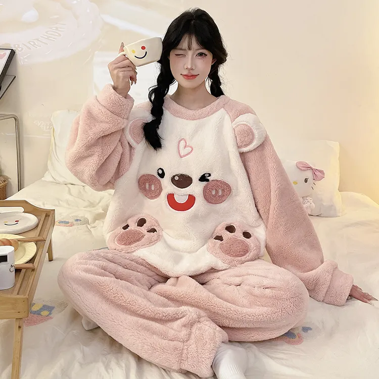 2025年圆领套装珊瑚绒冬季女款睡衣两件套