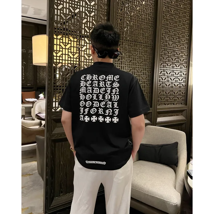 【后背梵文】李查德痞帅CH十字立体植绒印花情侣男士休闲短袖T恤