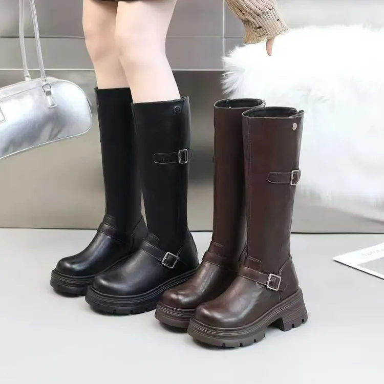 时装靴美拉德风靴子长筒女鞋过膝女士百搭女靴加绒