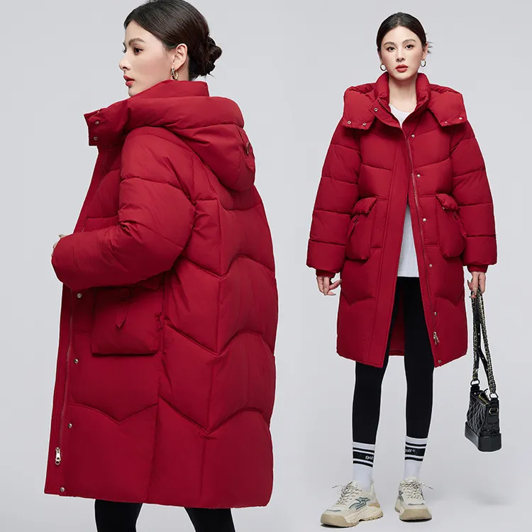 连帽2025冬季新款羽绒棉服女时尚宽松时尚可拆卸帽中长款加厚收腰