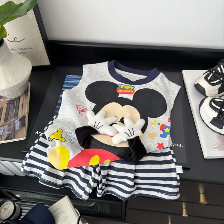 男童男宝针织韩版休闲圆领时尚夏装套装家居服短袖宽松卡男宝套装