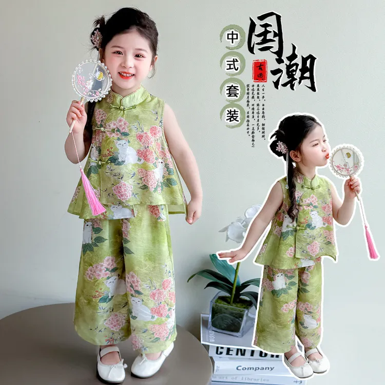 汉服女童新中式套装夏季2025新款国风背心两件套宝宝古装旗袍