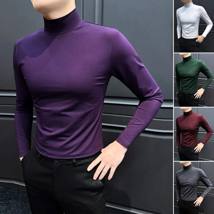半高领男士打底衫爆款2025新款痞帅男装莫代尔保暖内搭长袖男t恤