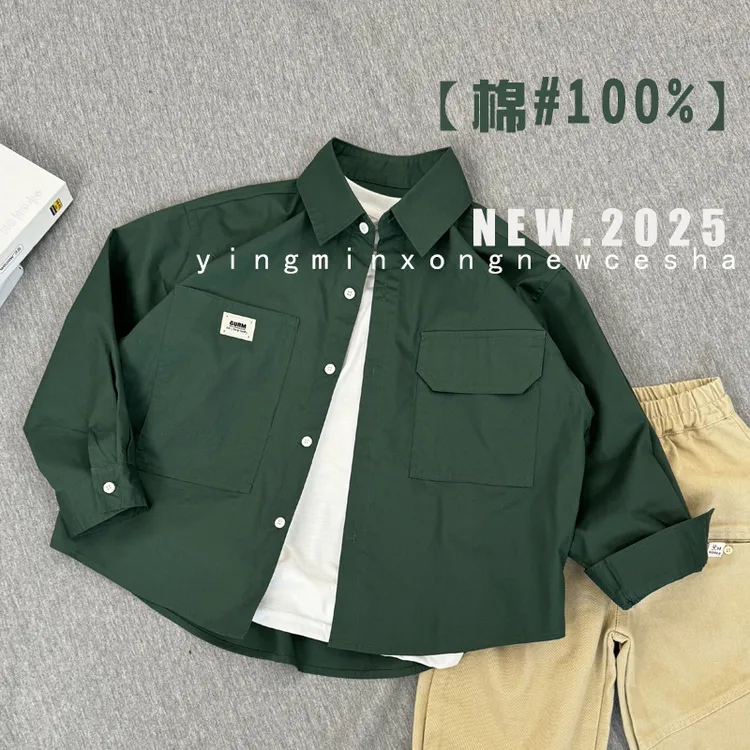 儿童衬衫2026秋季新款男童衬衣长袖条纹百搭舒适宽松休闲中大童韩