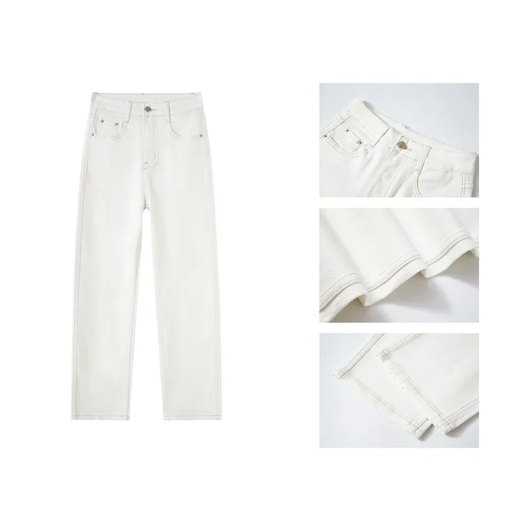 珍珠白直筒牛仔裤女2025四季款宽松显瘦长裤70028