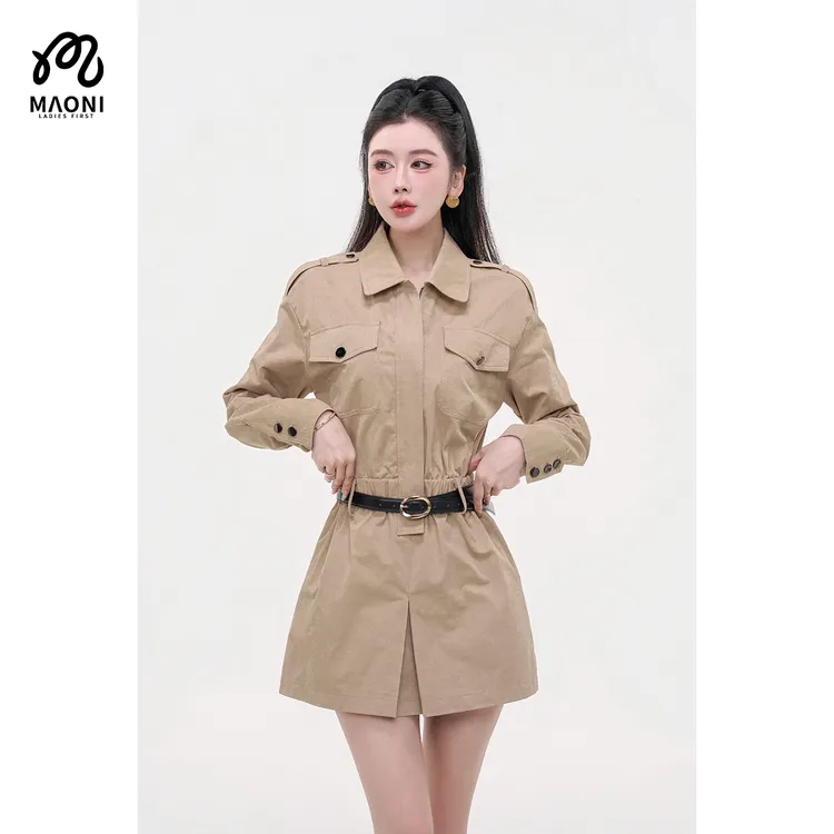 毛妮LADIESFIRST【工装飒爽】秋季工装风polo领连衣裙女配腰带L2366