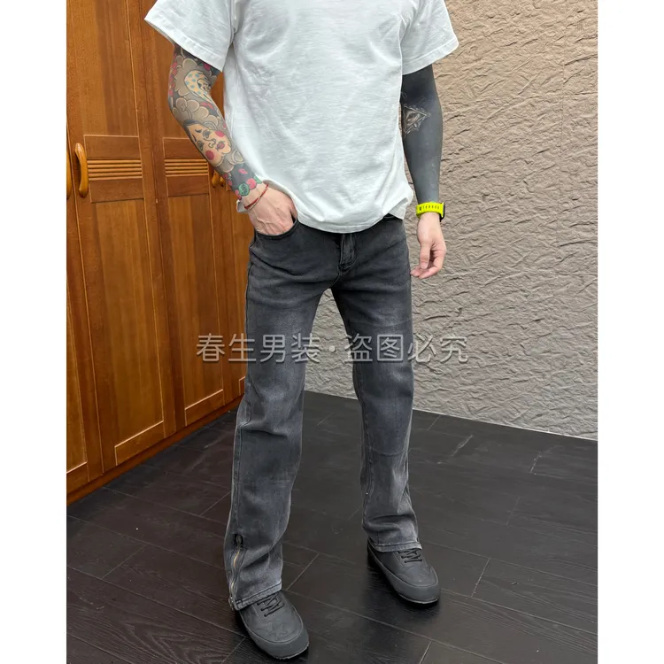2025秋冬新款时尚休闲百搭直筒净版黑灰色拉链牛仔裤1970