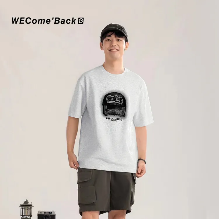 夏季新款匹马棉短袖潮流胸前牛仔帽T恤百搭66718