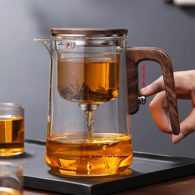 茶方圆轻奢无杆泡茶壶磁吸实木飘逸杯茶具茶水分离泡茶专用茶器商品图