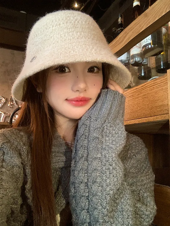 法式小香风优雅针织渔夫帽女复古百搭盆帽大头围显脸小水桶帽子潮