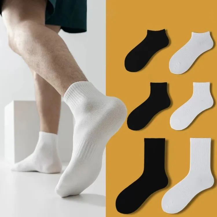 【新疆棉】袜子男女秋款四季款短筒船袜黑白灰运动中长筒袜  