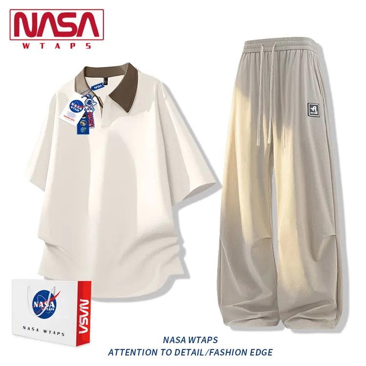 NASA WTAPS美式冰丝速干POLO衫短袖男款2025夏季新款情侣休闲套装
