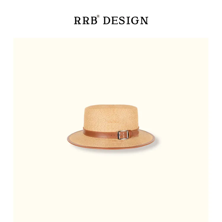 RRB Design新品「女绅士」时尚法式复古平顶皮边拼接遮阳帽草编帽