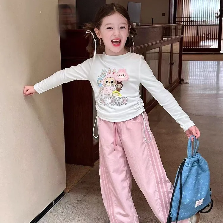 童泰2025新款秋女童装立体公仔长袖白色T恤秋季儿童宝宝印花抽绳