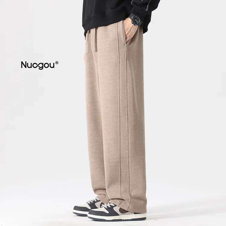 加绒裤子男款冬季宽松重磅加厚休闲长裤男士双面保暖直筒运动卫裤