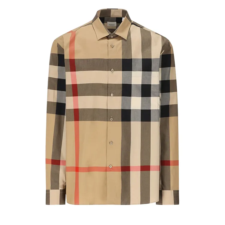 Burberry长袖衬衫经典大格子翻领格纹棉质休闲舒适上衣男款