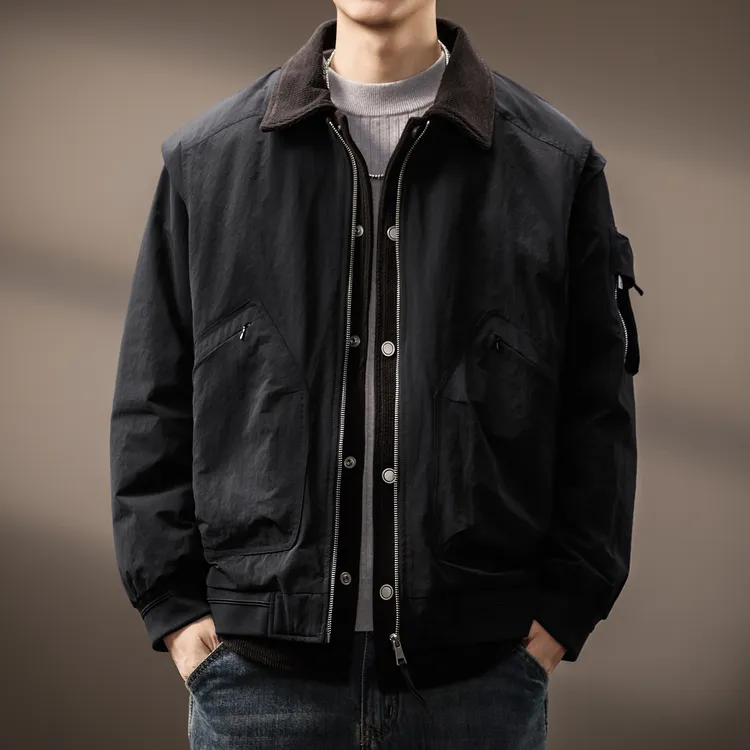 高端美式拼接撞色翻领羽绒服男士秋冬季保暖加厚宽松工装休闲外套
