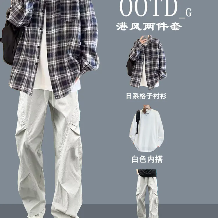 早秋季格子长袖衬衫男士潮牌痞帅高级感翻领休闲衬衣外套衣服夏装