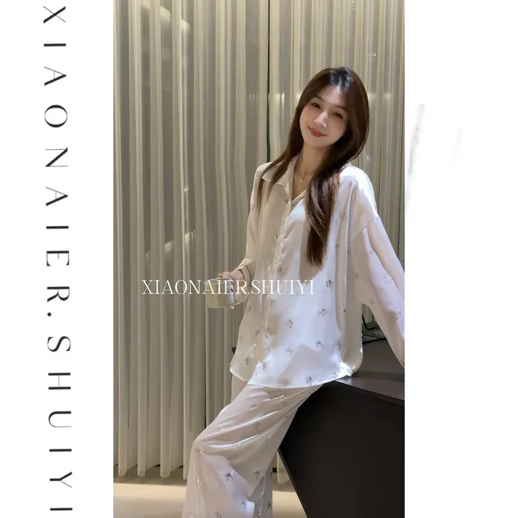 【蝶恋光影】蝴蝶雪丝女士睡裙春夏时尚薄款宽松韩版甜美白色家居服