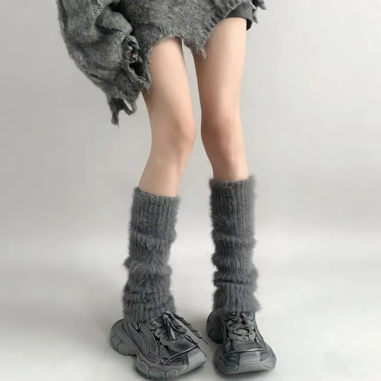 法式袜套堆堆袜毛绒绒加厚羊毛腿套美腿袜秋冬保暖修饰腿型美腿袜