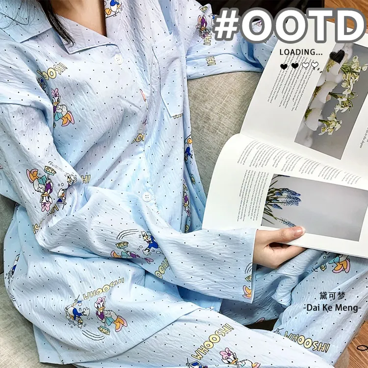 【趣味唐老鸭】韩版少女可爱睡衣套装女春秋季长袖翻领可外穿家居服
