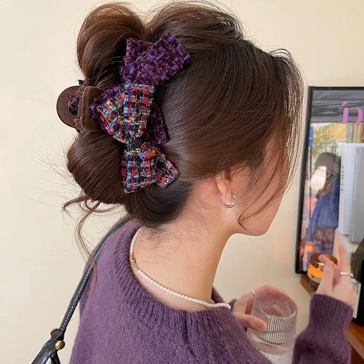 撞色双蝴蝶结抓夹女2025新款高级感鲨鱼夹气质后脑勺发夹秋冬发饰