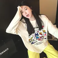 港风insKT猫纯棉打底衫潮牌百搭t恤秋冬洋气女装纯棉长袖情侣装
