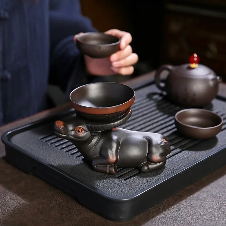 紫陶茶漏茶滤网茶叶过滤器可爱茶宠摆件陶瓷功茶具配件代发