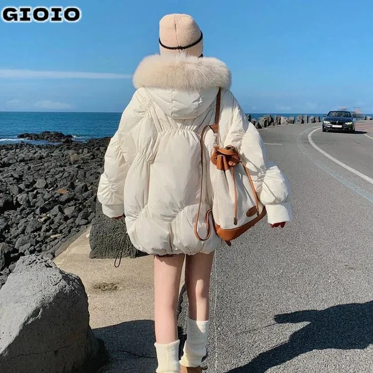 GIOIO白色超好看羽绒服女冬2025新款时尚韩系宽松高级感保暖白鸭
